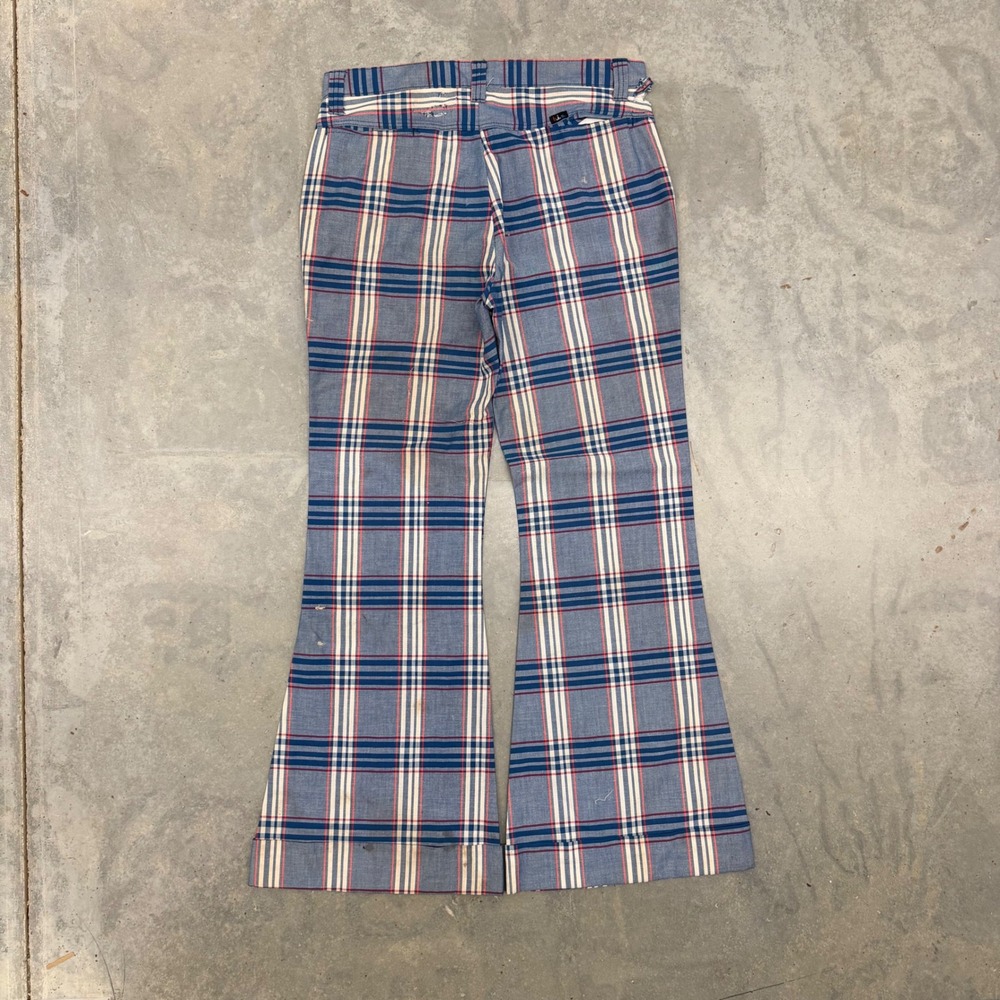 70s Mens h.i.s. Plaid Flare Bell Bottom Disco Trousers 36x31‎